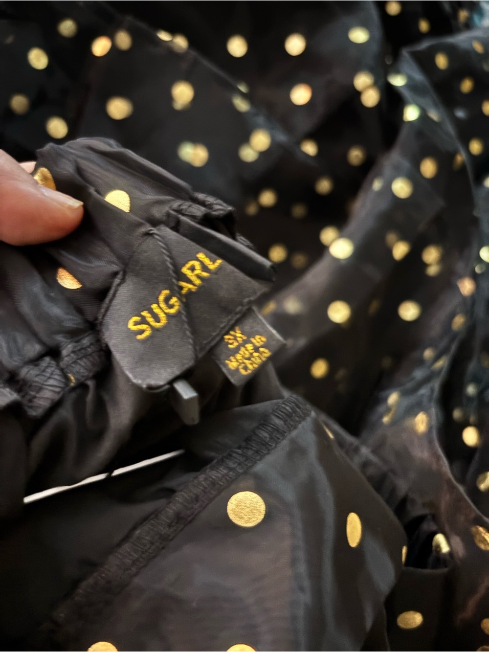 Sugar Lips NWT Tiered Black Maxi Skirt with Gold Polka Dots - Picture 13 of 16